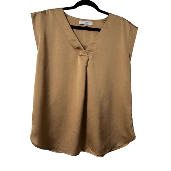 Loft Womens Sleeveless Blouse Golden Tan‎ Polyester V-Neck Small - Picture 1 of 6